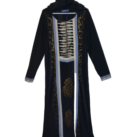 Africa Noble Dress Gown Abaya QUEEN Embroidery Rhinestones Kaftann African L NWT - Picture 7 of 9